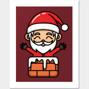 kawaii doodle santa chimney Posters and Art